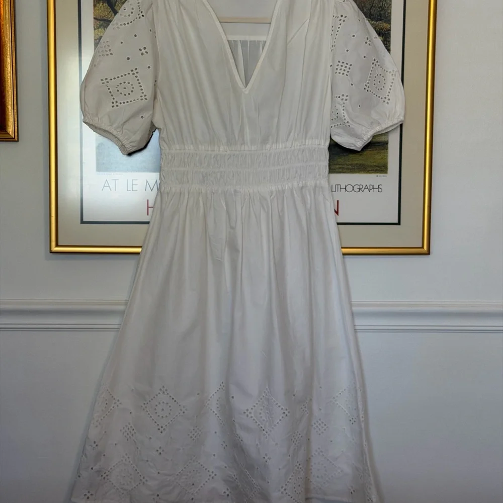 Mango White Midi Dress with Eyelet Details - Picture 1 of 5